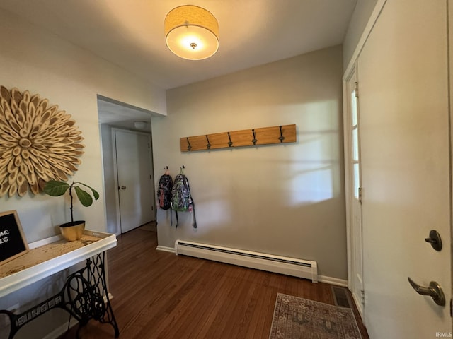 1896 N Michael Dr, Marion, IN 46952 - hall with a baseboard heating unit and dark wood-style flooring
