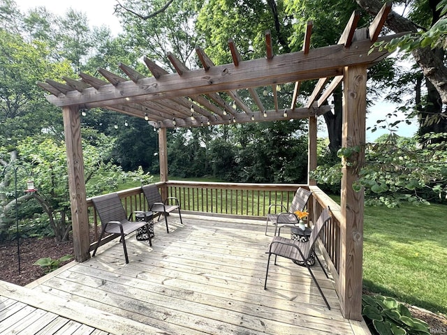 1896 N Michael Dr, Marion, IN 46952 - wooden terrace featuring a pergola, a yard, and view of scattered trees
