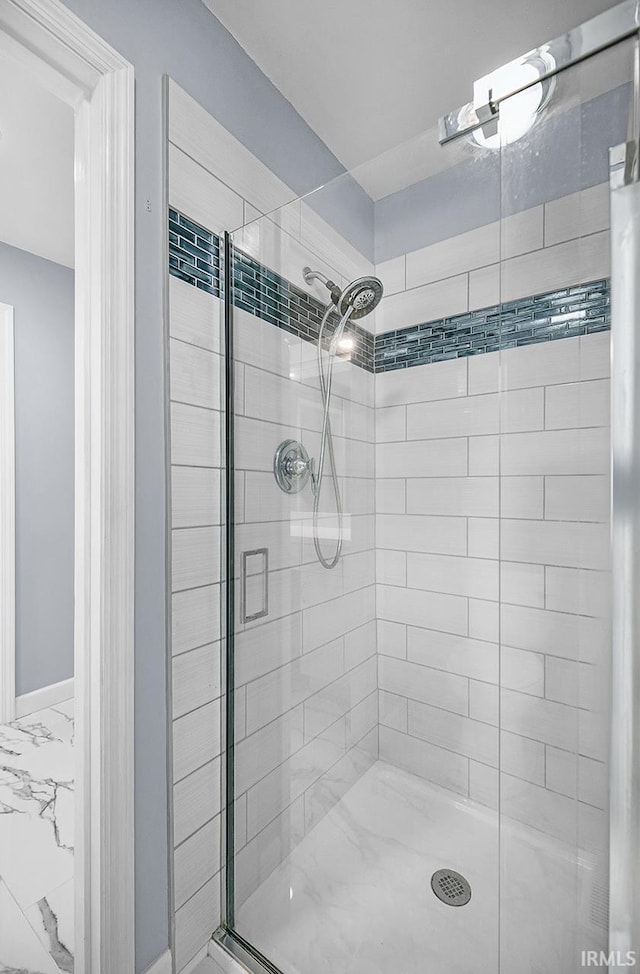 3111 N Eastlake Dr, Elkhart, IN 46514 - full bath with a shower stall and marble look tiles