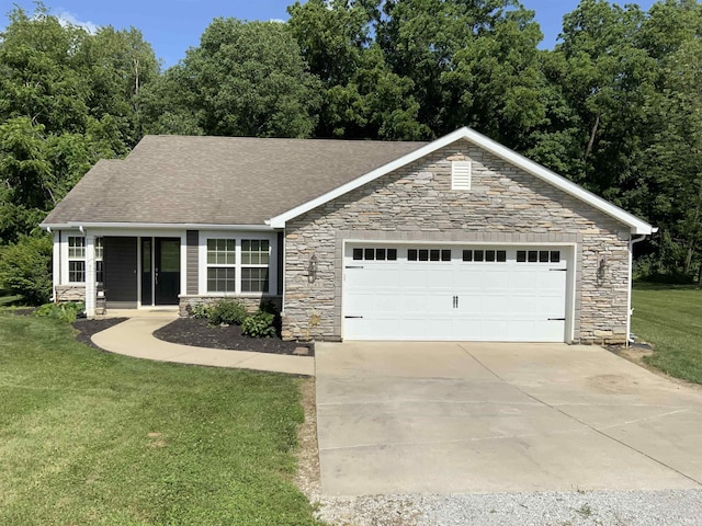 6243 S 700 W, West Point, IN 47992 - single story home with stone siding, an attached garage, a front lawn, and driveway