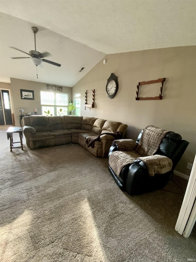 6243 S 700 W, West Point, IN 47992 - carpeted living area featuring lofted ceiling, plenty of natural light, and a ceiling fan