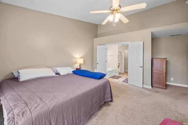 378 Buchanan St, West Lafayette, IN 47906 - bedroom featuring light carpet, ensuite bathroom, and a ceiling fan