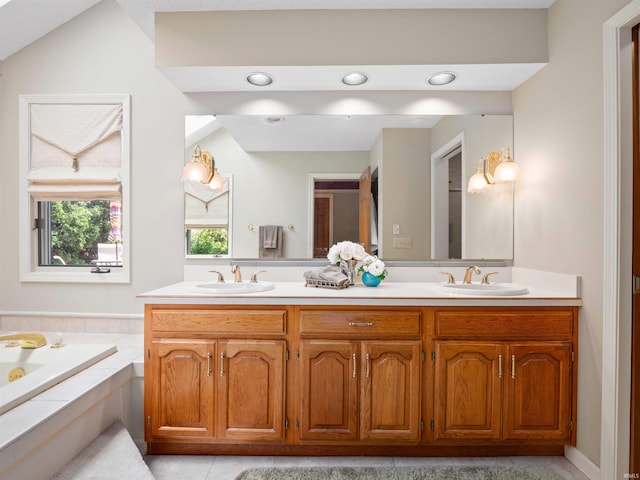 1031 Skyline Pass, Fort Wayne, IN 46825 - full bath featuring double vanity, a whirlpool tub, and tile patterned flooring