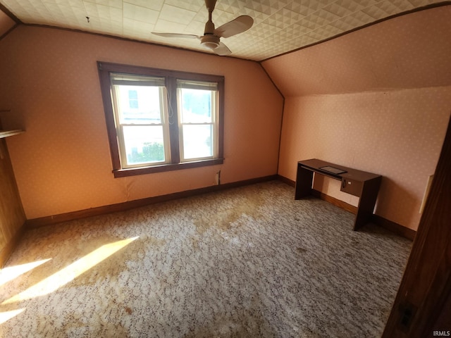 1110 Cummings St, Logansport, IN 46947 - additional living space featuring vaulted ceiling, ceiling fan, and carpet flooring