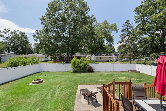 2721 Schumacher Dr, Mishawaka, IN 46545 - fenced backyard with a fire pit and a patio area