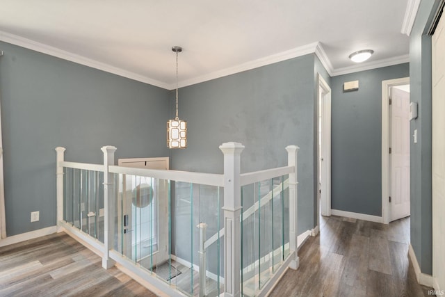 2721 Schumacher Dr, Mishawaka, IN 46545 - corridor featuring an upstairs landing, wood finished floors, and crown molding