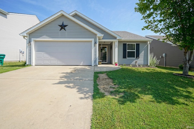 274 Chapelhill Dr, Lafayette, IN 47905 - ranch-style home featuring concrete driveway, a front yard, an attached garage, and a shingled roof