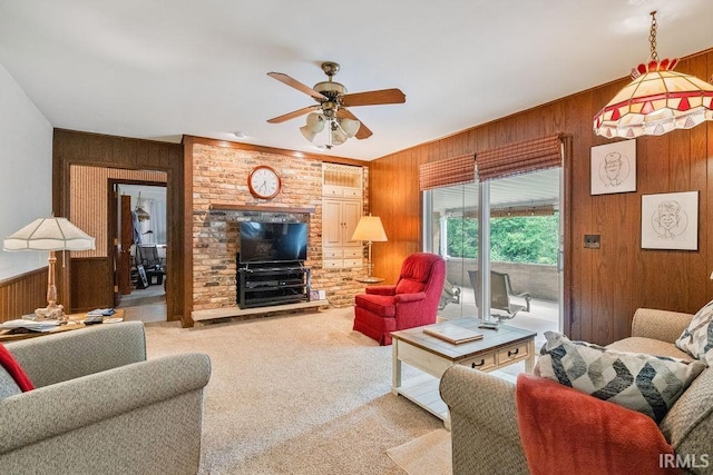 1300 Kirk Row, Kokomo, IN 46902 - living area featuring wooden walls, light carpet, and ceiling fan