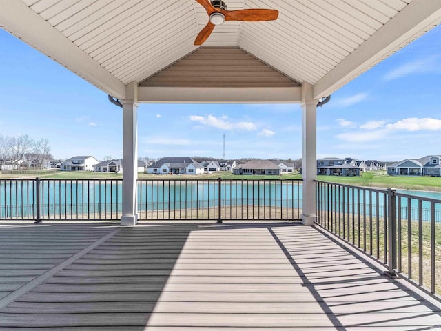 13092 Hallux Cv, Fort Wayne, IN 46845 - wooden terrace featuring a residential view, ceiling fan, and a water view
