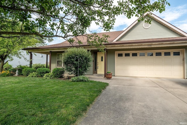 1510 W Crane Pond Dr, Marion, IN 46952 - ranch-style house featuring concrete driveway, a front yard, and an attached garage