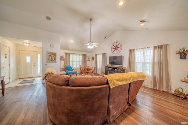 1510 W Crane Pond Dr, Marion, IN 46952 - living area with wood-type flooring, lofted ceiling, and ceiling fan