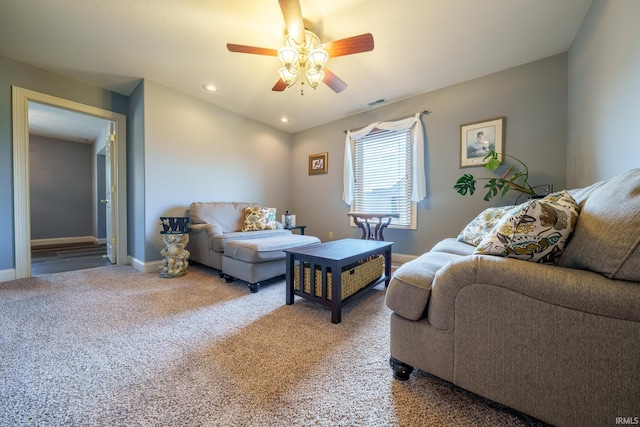 2220 Meadowbrook Dr, Marion, IN 46952 - carpeted living room with ceiling fan and recessed lighting