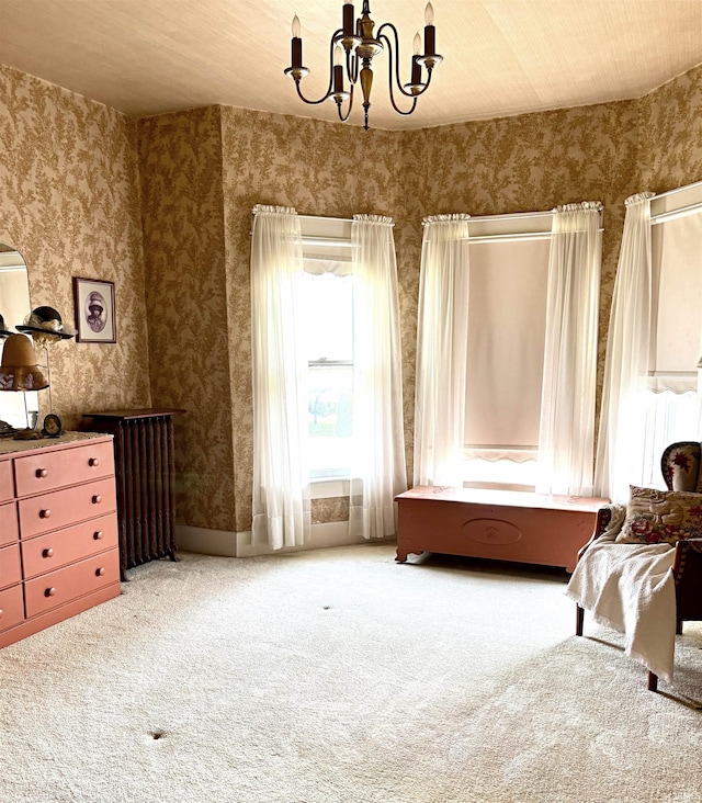 960 A St NE, Linton, IN 47441 - sitting room with wallpapered walls, a chandelier, and carpet floors