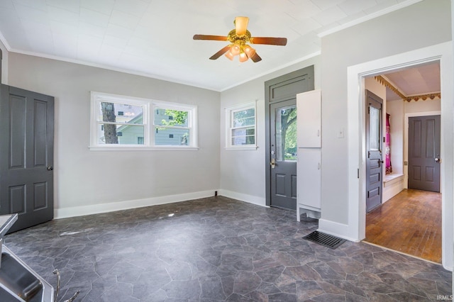 1331 Summit St, New Haven, IN 46774 - foyer featuring stone floors, ornamental molding, and ceiling fan