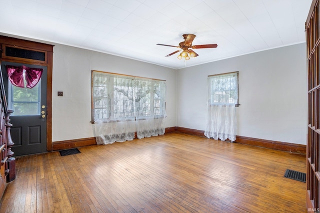 1331 Summit St, New Haven, IN 46774 - foyer entrance with wood-type flooring, a ceiling fan, and ornamental molding