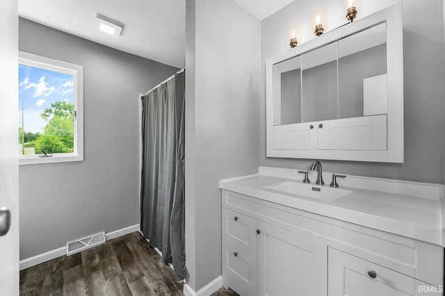 58155 Beehler Rd, Osceola, IN 46561 - bathroom featuring wood finished floors, vanity, and a shower with shower curtain