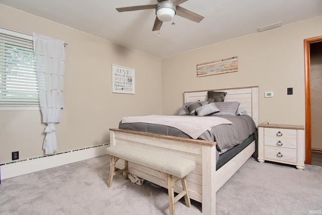 1401 S M St, Elwood, IN 46036 - bedroom with light carpet, a baseboard radiator, and ceiling fan