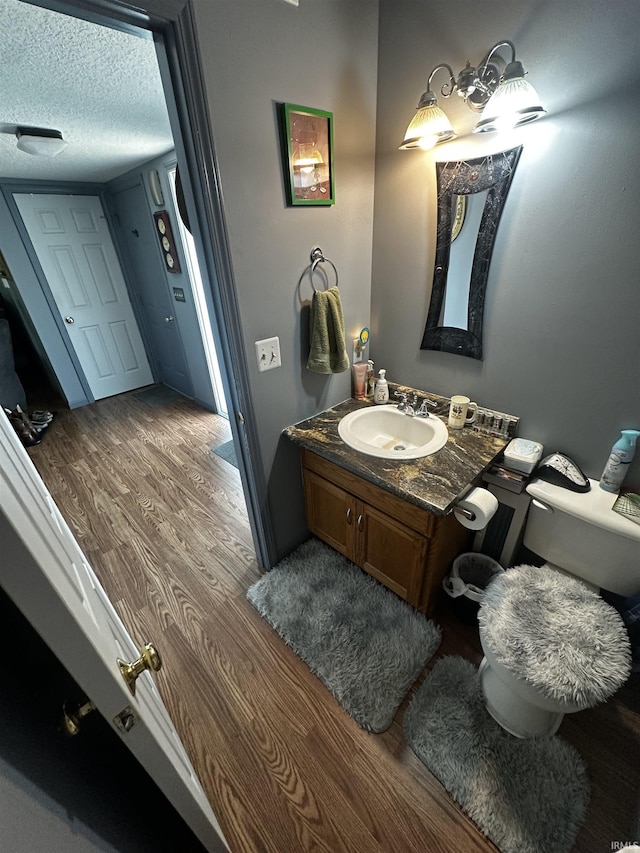 619 Briarfield Dr, Fort Wayne, IN 46825 - bathroom with wood finished floors, vanity, and a textured ceiling