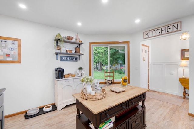 3139 E Colony Ave, Columbia City, IN 46725 - kitchen with light wood-style flooring, recessed lighting, light countertops, open shelves, and dark brown cabinets