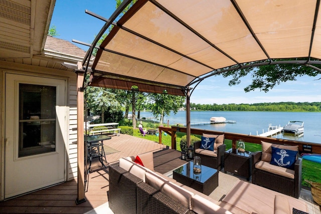 3139 E Colony Ave, Columbia City, IN 46725 - wooden deck featuring outdoor lounge area, a water view, a grill, and a pergola