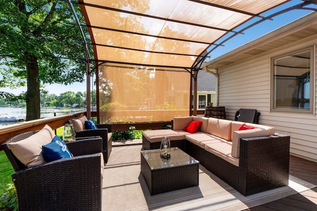 3139 E Colony Ave, Columbia City, IN 46725 - wooden deck featuring an outdoor living space, a pergola, and a water view