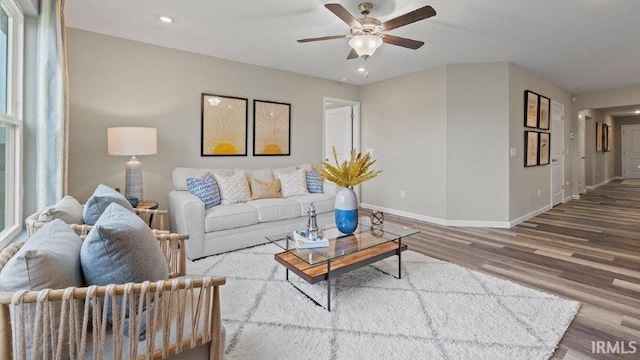 1185 Catesby Ct, Fort Wayne, IN 46818 - living area with wood finished floors, ceiling fan, and recessed lighting