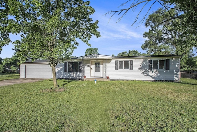 56435 Eastlea Dr, South Bend, IN 46619 - ranch-style house with a garage, concrete driveway, and a front lawn