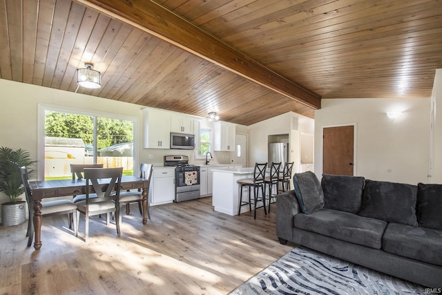 56435 Eastlea Dr, South Bend, IN 46619 - living area featuring light wood-style flooring and wooden ceiling