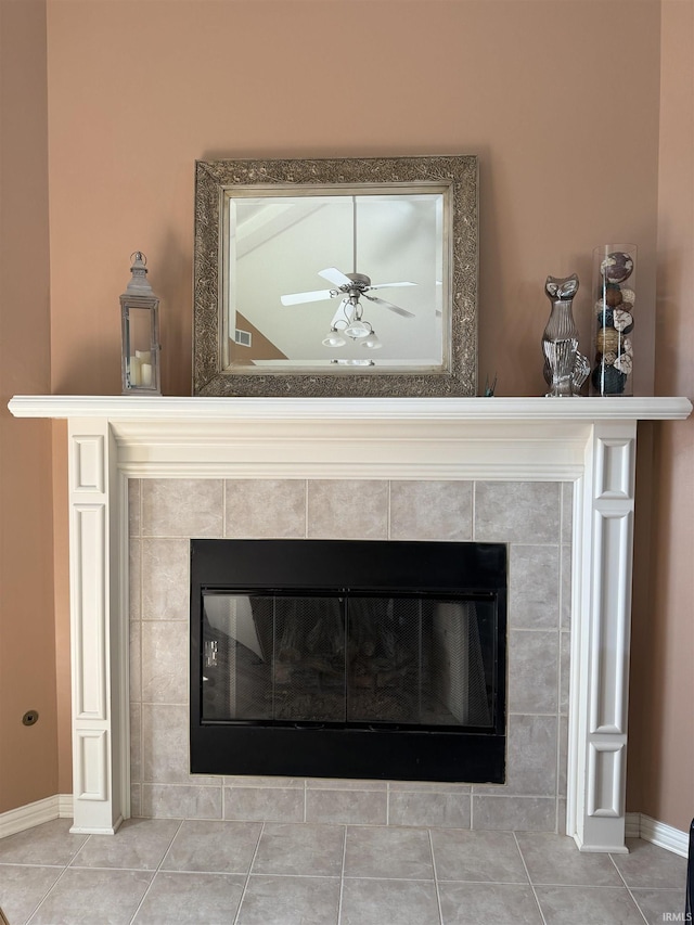 9825 Tamar Trl, Fort Wayne, IN 46825 - detailed view of a tiled fireplace and a ceiling fan