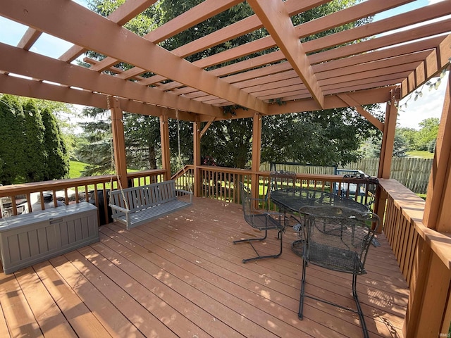 9825 Tamar Trl, Fort Wayne, IN 46825 - wooden deck featuring outdoor dining area and a pergola