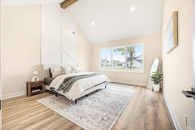 17882 Pavia Pass, Huntertown, IN 46748 - bedroom featuring light wood-style flooring, beamed ceiling, recessed lighting, and high vaulted ceiling