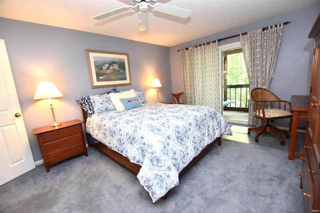 9841 S Harbour Pointe Dr, Bloomington, IN 47401 - bedroom featuring carpet flooring, access to outside, and a ceiling fan