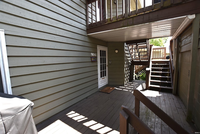 9841 S Harbour Pointe Dr, Bloomington, IN 47401 - wooden terrace with stairway