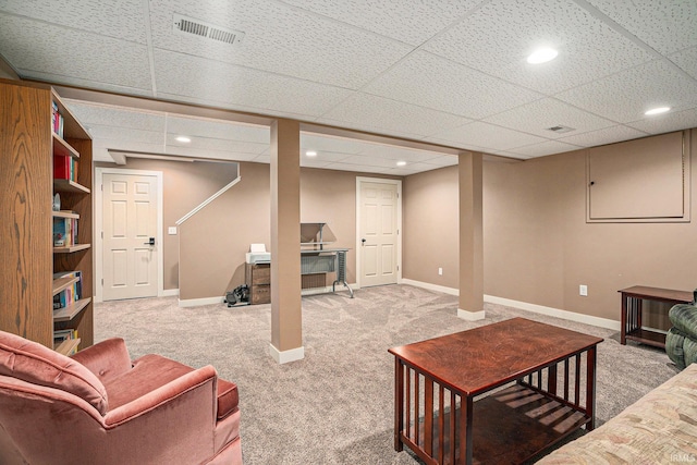 23200 S Oakleaf Dr, Elkhart, IN 46514 - carpeted living room featuring a paneled ceiling and recessed lighting