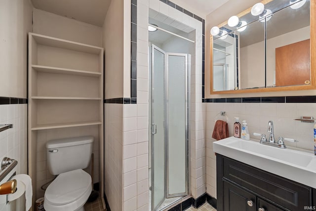 303 N Center St, Boswell, IN 47921 - bathroom featuring tile walls, a shower stall, and vanity