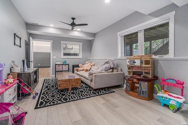 18419 Donegal Dr, South Bend, IN 46637 - living room featuring wood finished floors, a ceiling fan, and recessed lighting