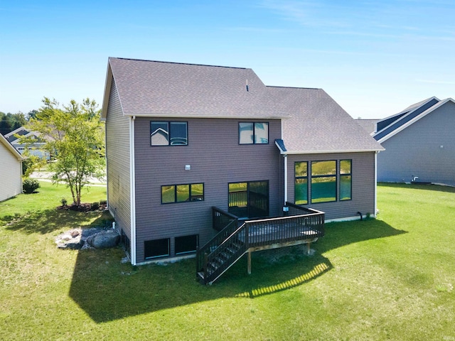188 Begonia Ct, Fort Wayne, IN 46814 - back of house with a yard, roof with shingles, a wooden deck, and stairway