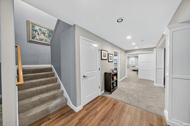 51733 Copperfield Rdg, Granger, IN 46530 - hall with stairs, wood finished floors, and recessed lighting