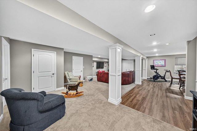 51733 Copperfield Rdg, Granger, IN 46530 - living room featuring recessed lighting, carpet floors, and wood finished floors