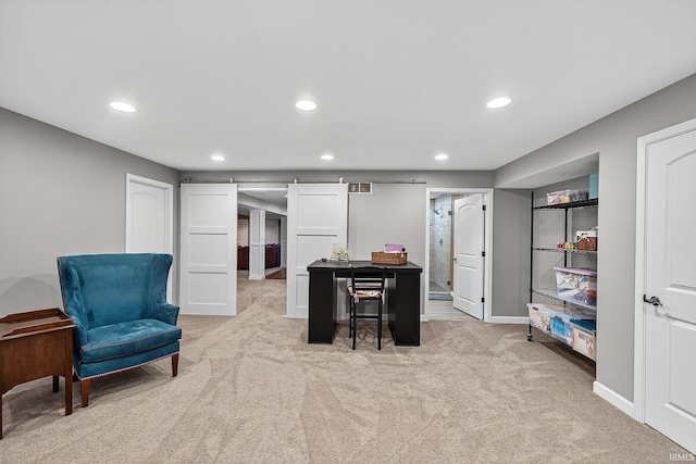 51733 Copperfield Rdg, Granger, IN 46530 - sitting room with carpet floors, recessed lighting, and a barn door