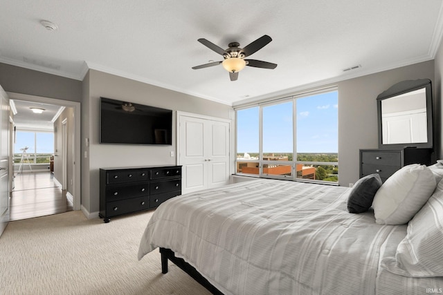 203 E Berry St Unit 1507, Fort Wayne, IN 46802 - bedroom with crown molding, carpet, ceiling fan, and a closet
