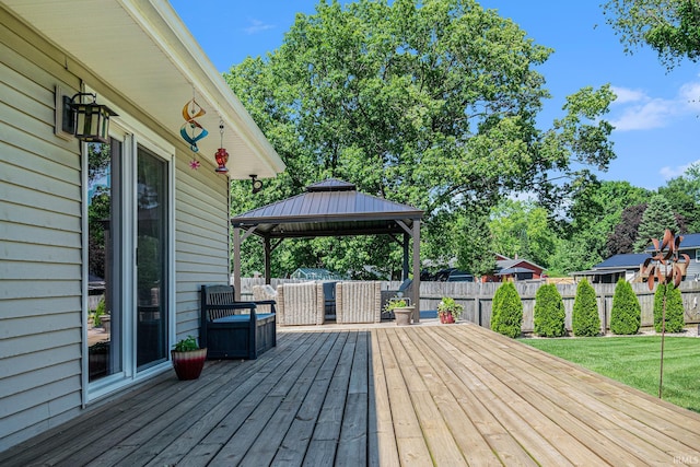 54410 Pleasant Valley Dr, Osceola, IN 46561 - wooden deck with a gazebo, an outdoor living space, and a fenced backyard