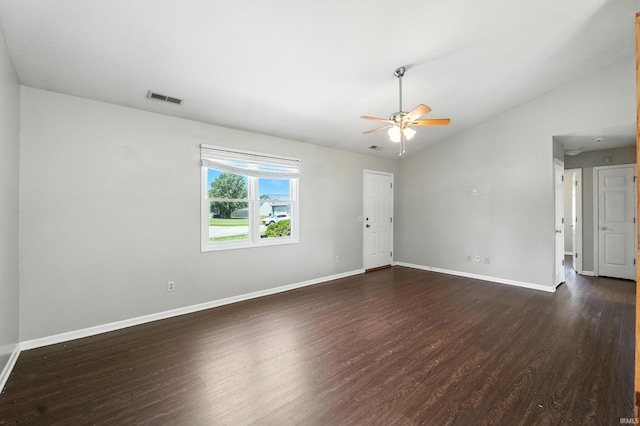 806 Deer Ridge Xing, Auburn, IN 46706 - unfurnished room with ceiling fan, dark wood-style flooring, and lofted ceiling