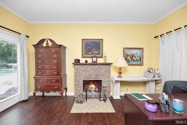 1760 Grant St, Elkhart, IN 46514 - home office with ornamental molding, wood finished floors, and a fireplace