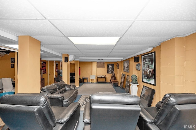 1760 Grant St, Elkhart, IN 46514 - home theater room featuring a drop ceiling and concrete block wall