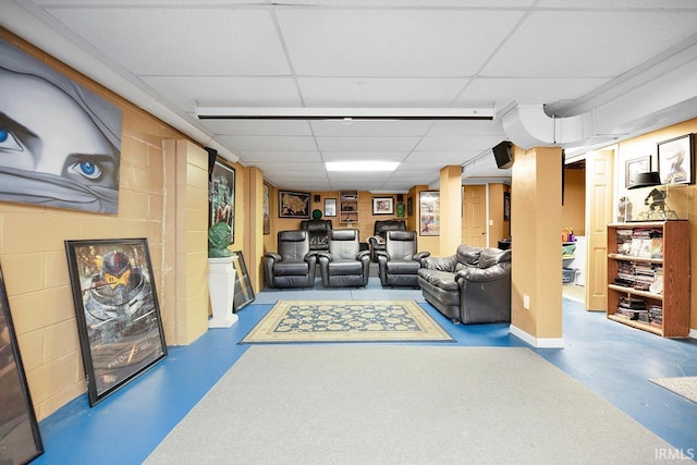 1760 Grant St, Elkhart, IN 46514 - living room featuring a drop ceiling and finished concrete flooring