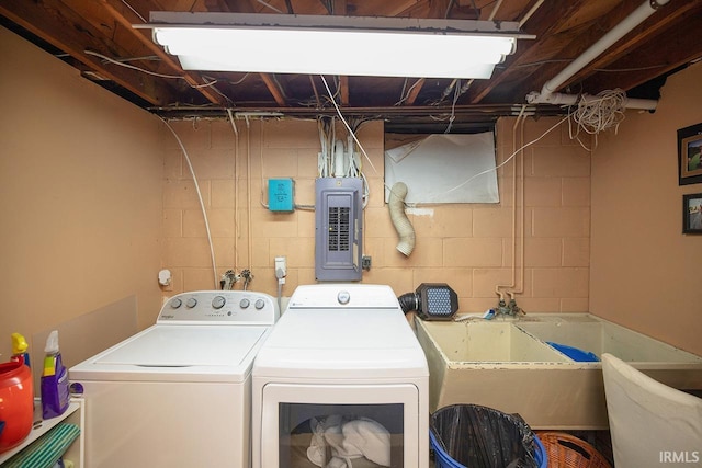 1760 Grant St, Elkhart, IN 46514 - laundry room with electric panel and washing machine and clothes dryer