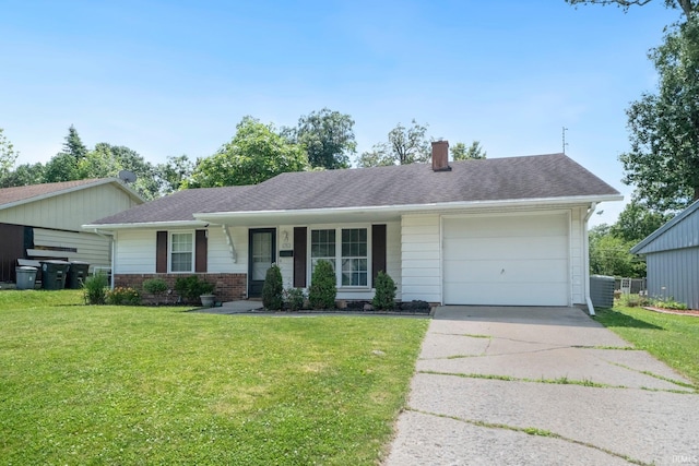 6701 Bittersweet Dr, Fort Wayne, IN 46825 - ranch-style home with asphalt driveway, a garage, a front yard, and brick siding