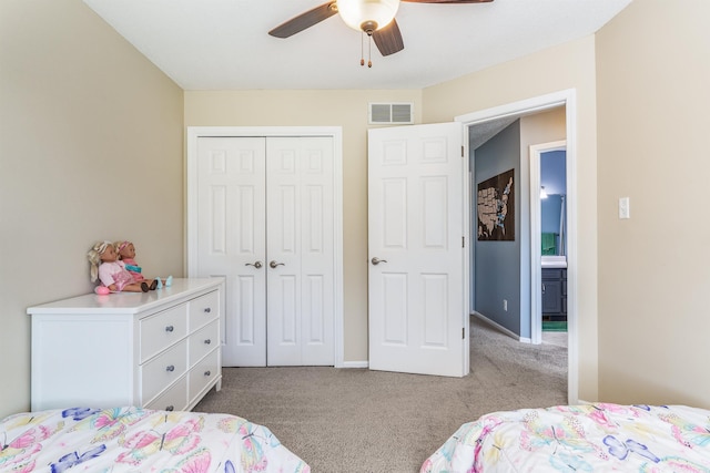 10414 Unita Dr, Fort Wayne, IN 46804 - bedroom with carpet floors, a closet, and a ceiling fan
