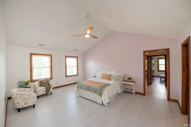 3827 Sunnycroft Pl, West Lafayette, IN 47906 - bedroom featuring lofted ceiling, multiple windows, light wood-style flooring, and a ceiling fan